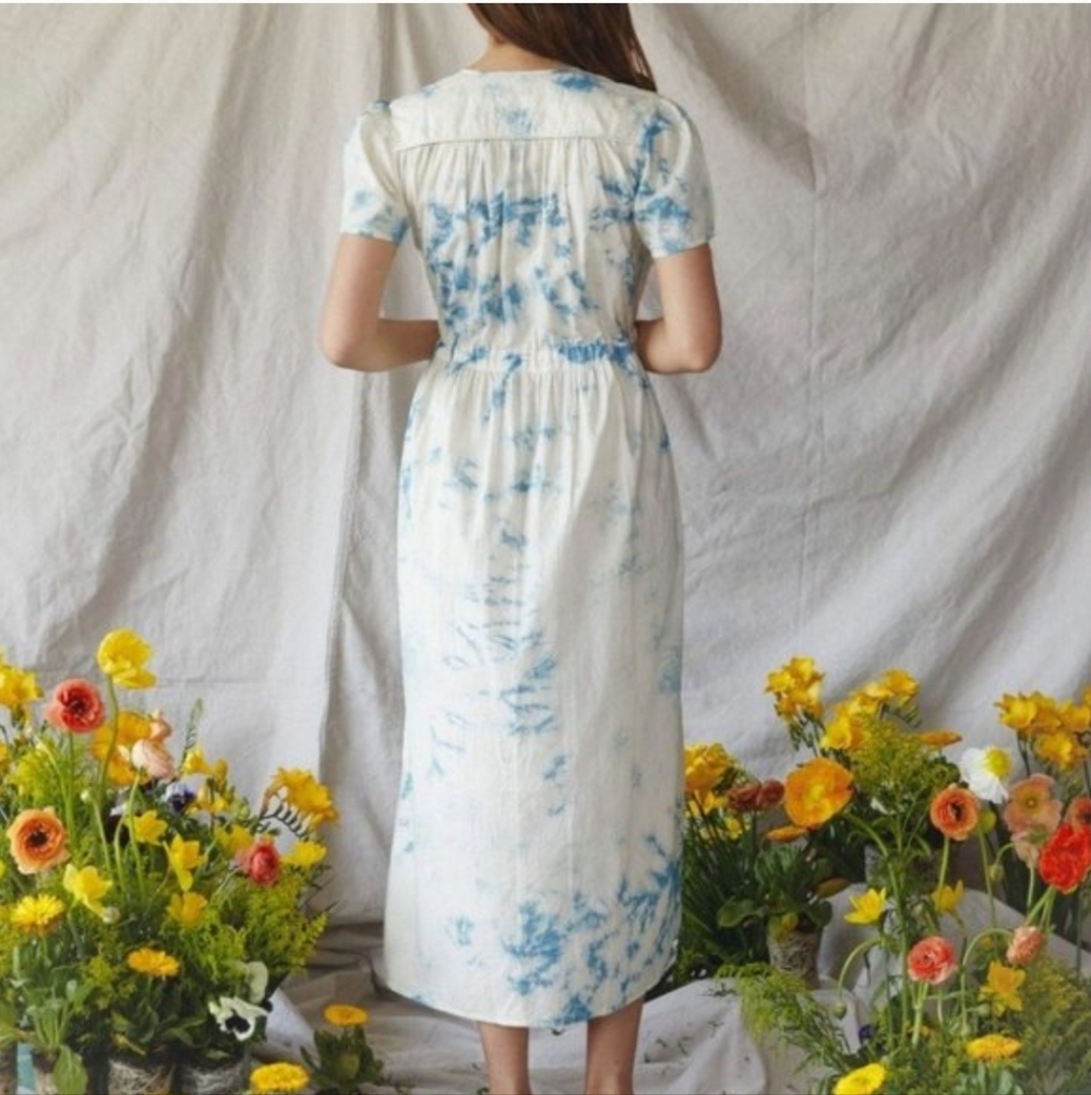 CHRISTY DAWN TIE-DYE  BLUE/WHITE PRINT MIDI PULL-ON DESIGN SZ SMALL - Picture 3 of 16